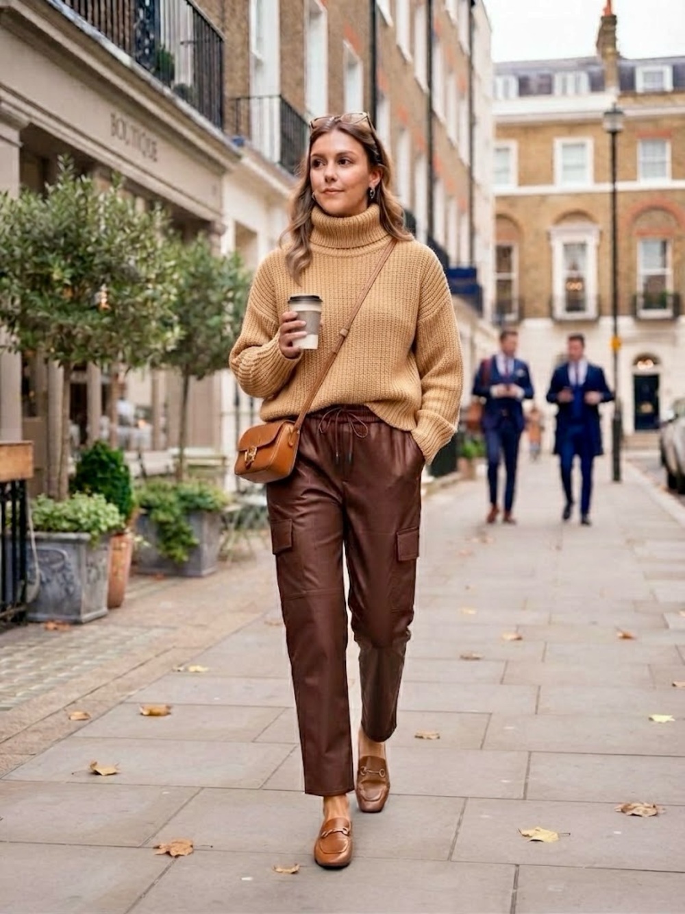 Women's Brown Faux Leather Cargo Pants